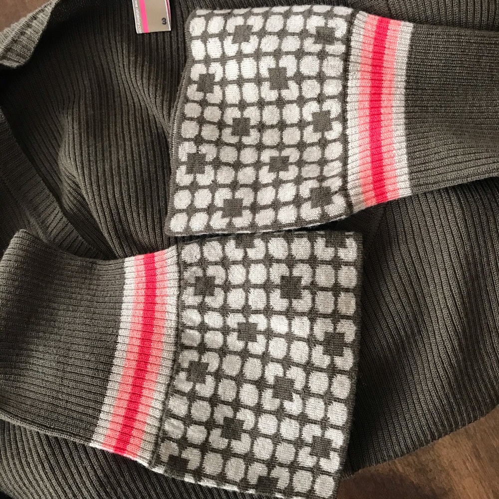 Orla Kiely Long Wool Brown Cardigan Patterned Cuff - Picture 8 of 12